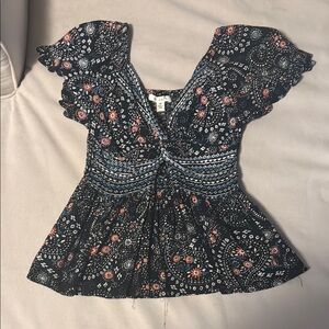 Miami Black and Pink Flutter Sleeve Peplum Blouse